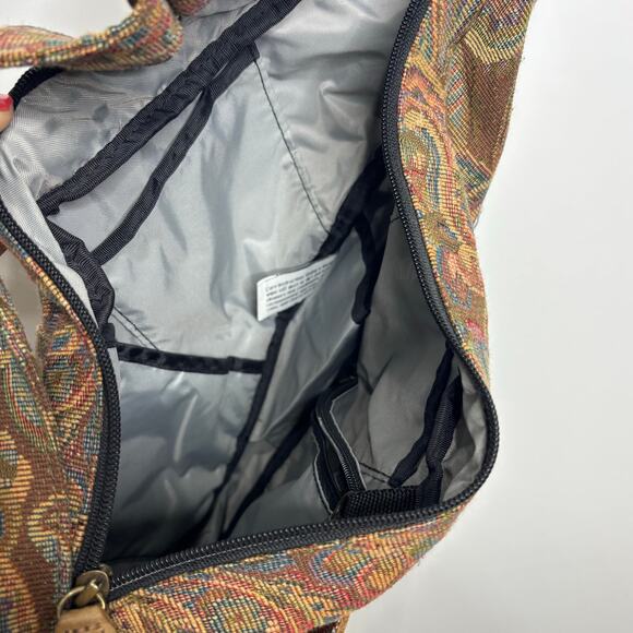 LL Bean Vintage Tapestry Leather Trim Sling Backpack - Picture 7 of 11